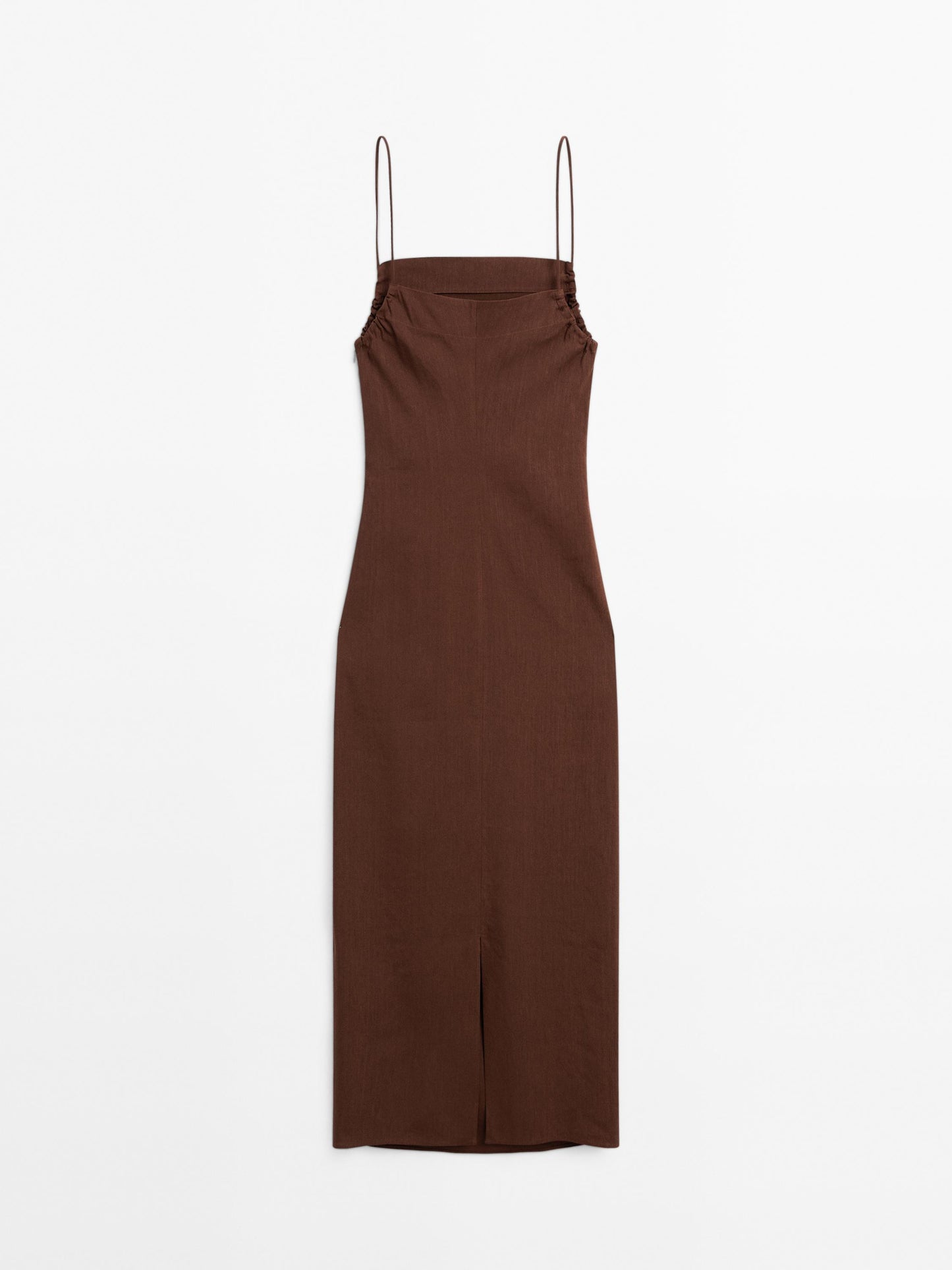 Gathered linen blend midi dress