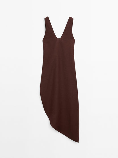 Midi dress with asymmetric hem