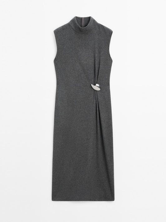 Midi dress with brooch detail