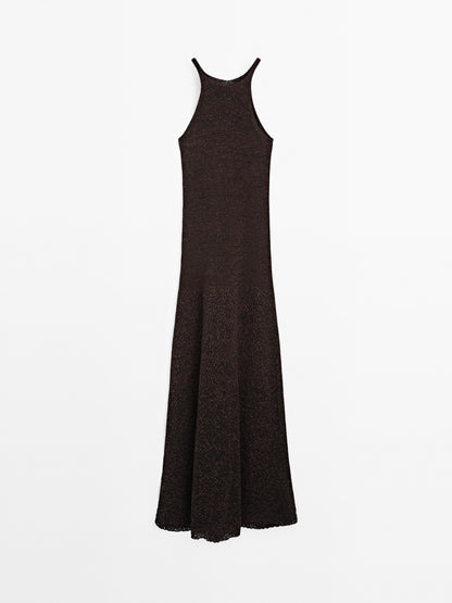 Long knit cotton blend dress