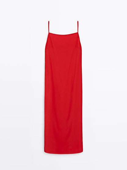 Midi dress with a straight neckline