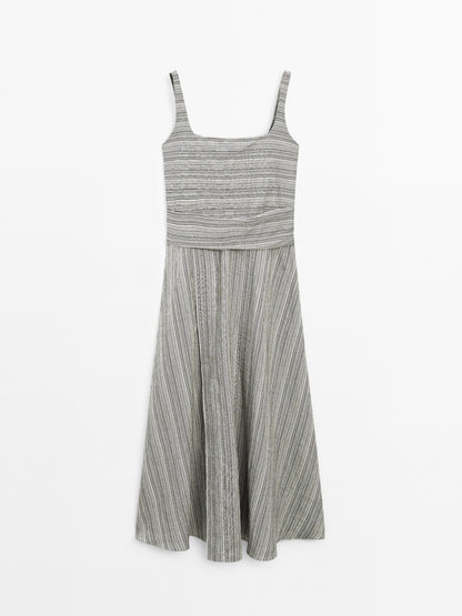 Striped flounce midi dress