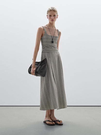 Striped flounce midi dress