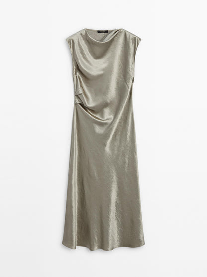 Satin midi dress with cowl neckline