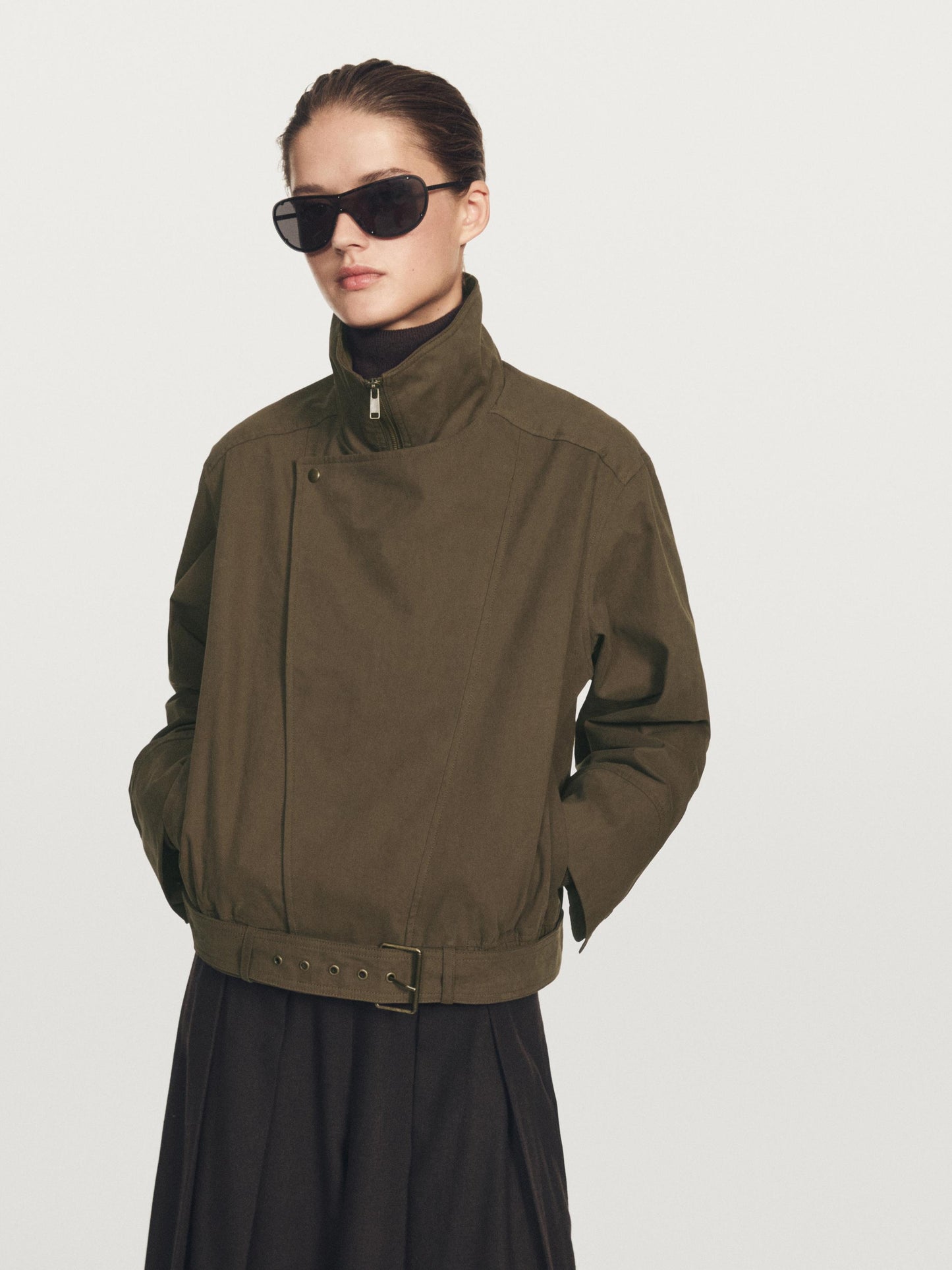 Cotton blend jacket with belt detail