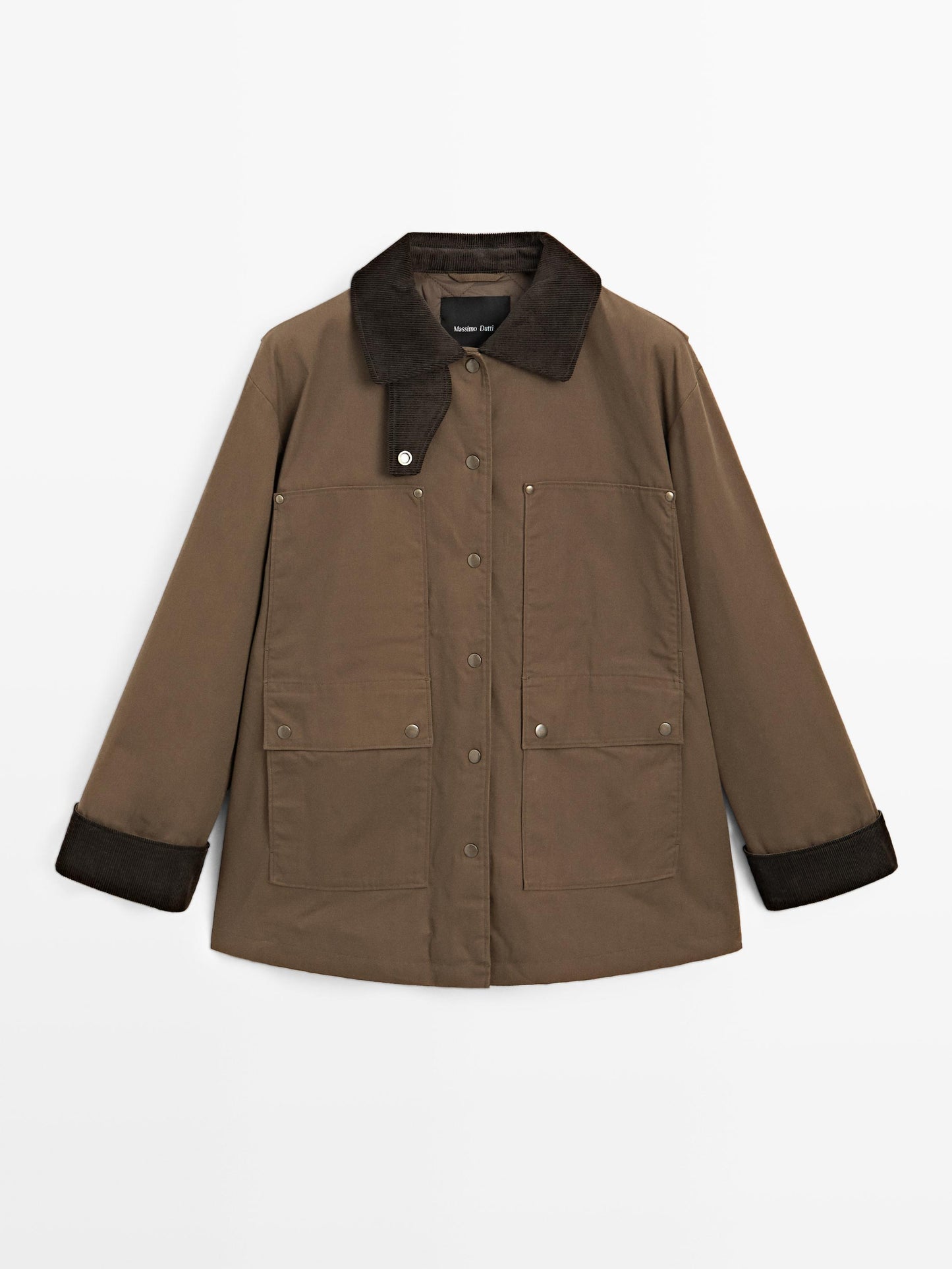 Waxed parka with corduroy detail