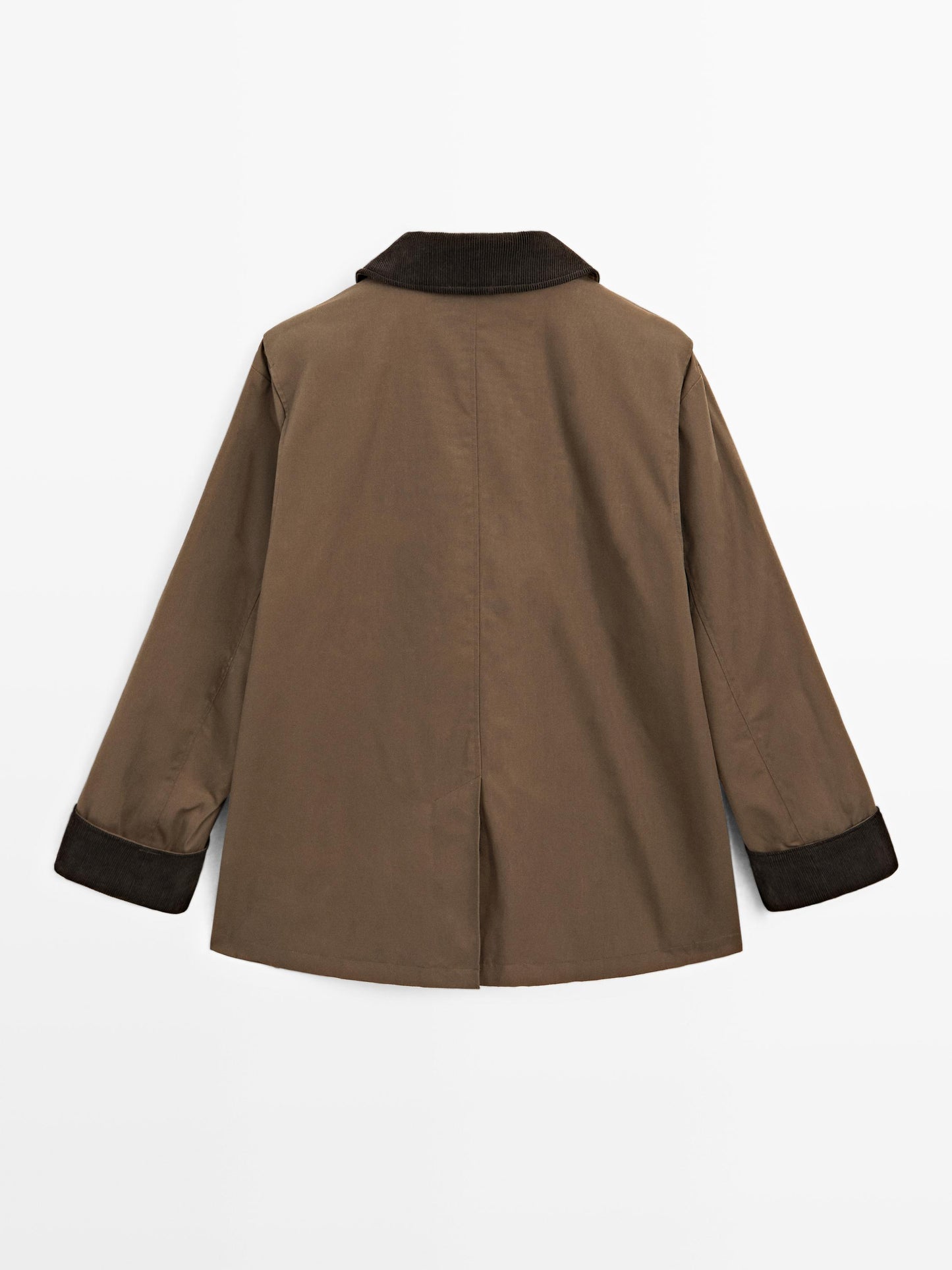 Waxed parka with corduroy detail
