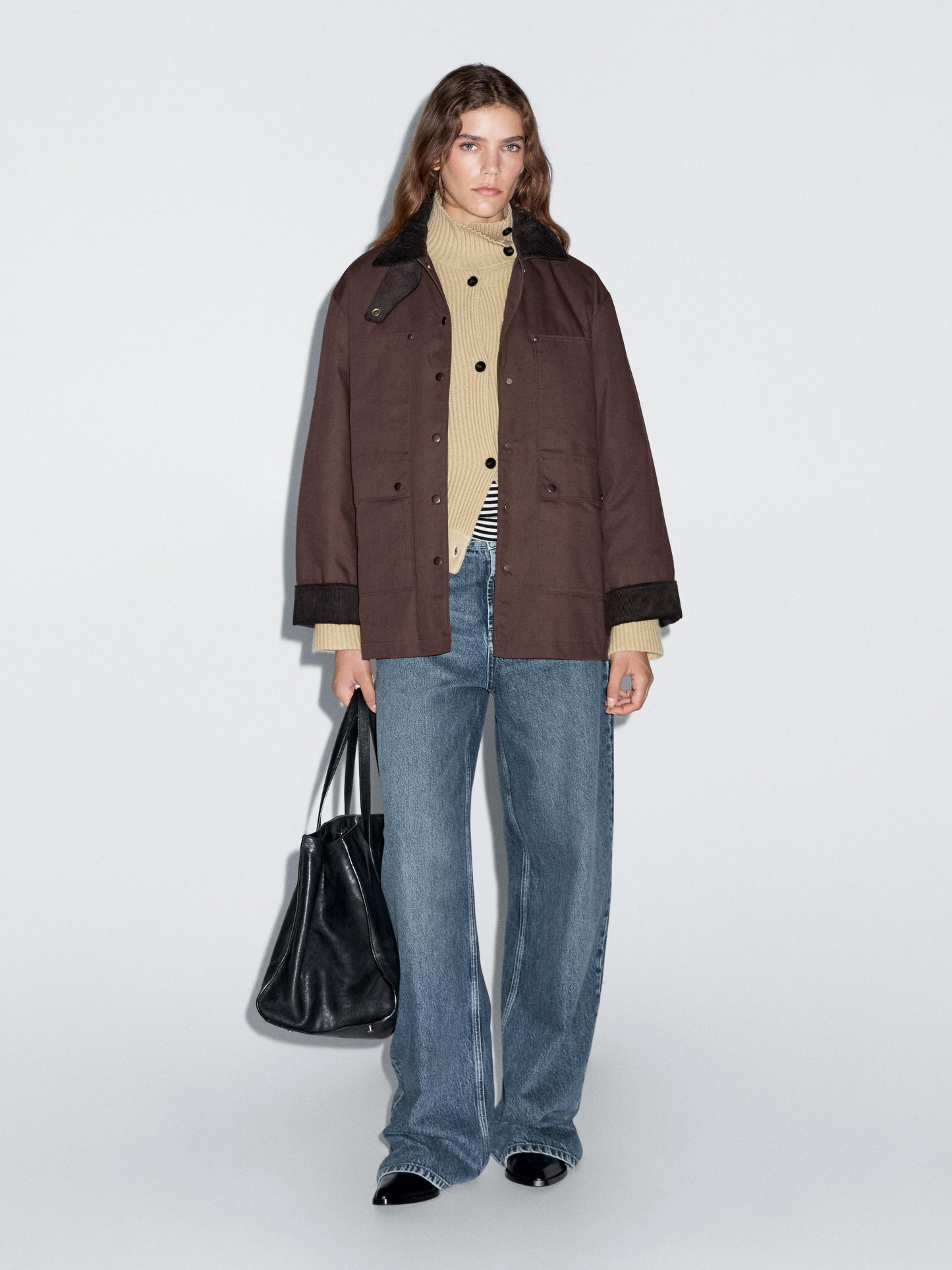 Waxed parka with corduroy detail