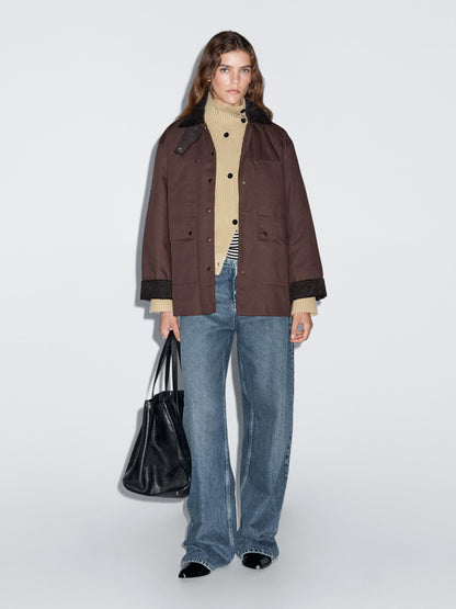 Waxed parka with corduroy detail