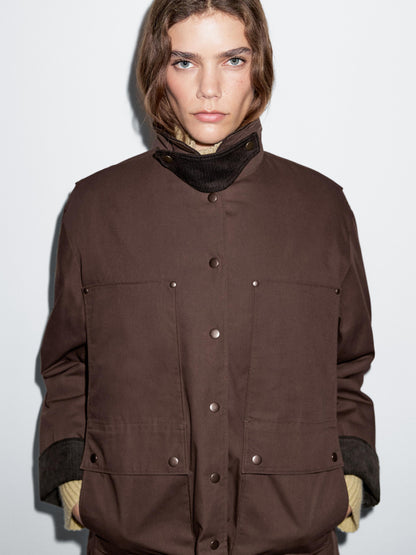 Waxed parka with corduroy detail