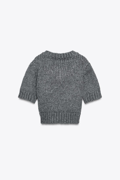 Cropped Knit V-Neck Sweater
