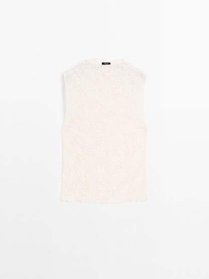 Creased-effect funnel neck top