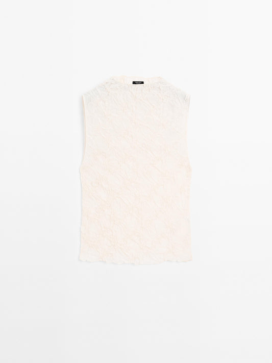 Creased-effect funnel neck top