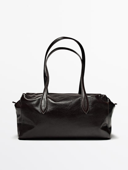 Crackled nappa leather satchel bag