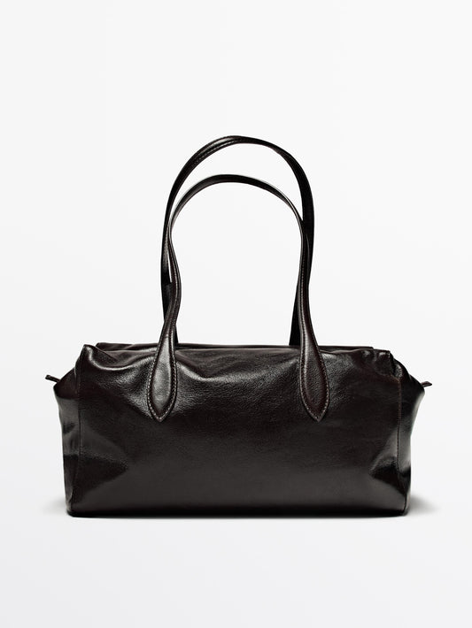 Crackled nappa leather satchel bag