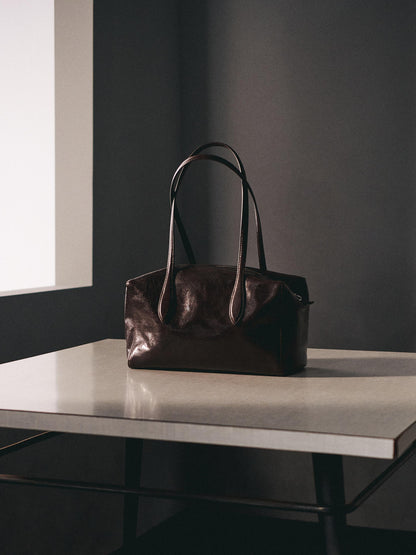 Crackled nappa leather satchel bag