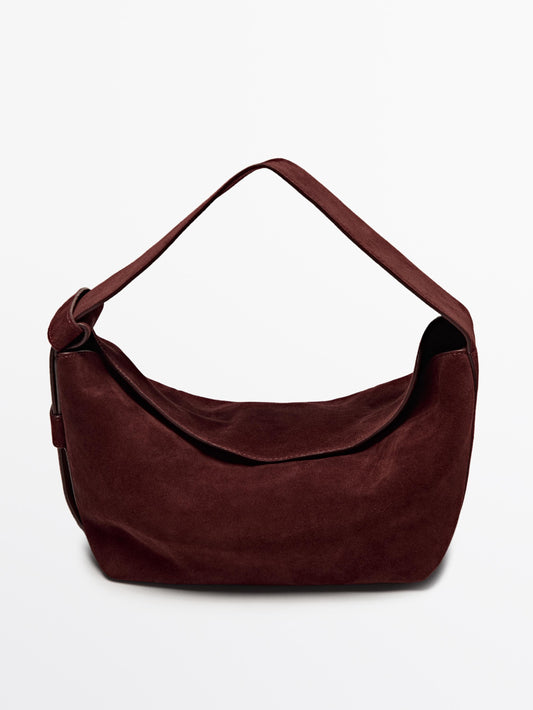 Split suede shoulder bag · Burgundy · Accessories | Massimo Dutti