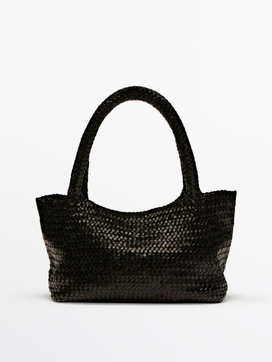 Braided nappa leather medium tote bag