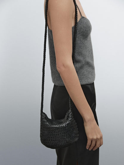 Braided nappa leather crossbody bag