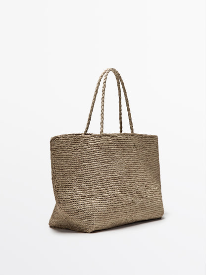 Natural raffia shopper bag