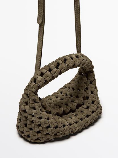 Mini braided suede leather bag