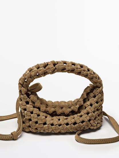 Split suede braided mini bag