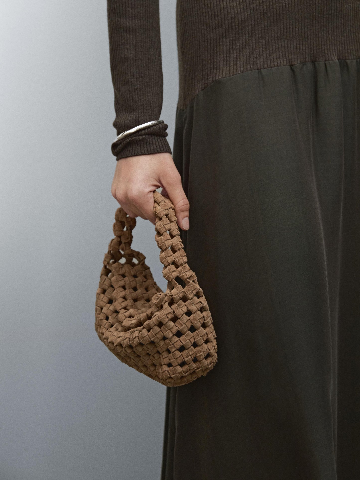 Split suede braided mini bag