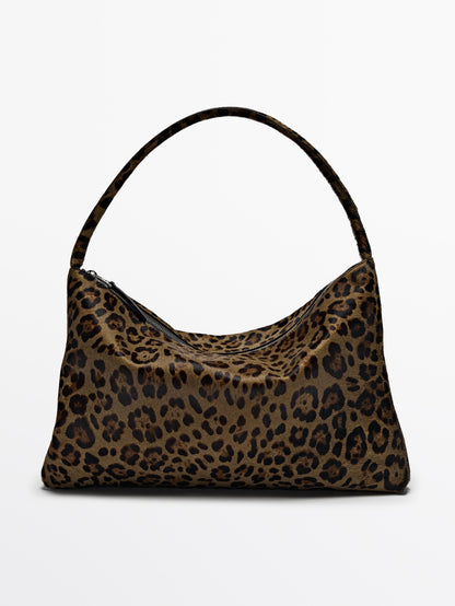 Animal print leather shoulder bag · Green Tones · Accessories | Massimo Dutti