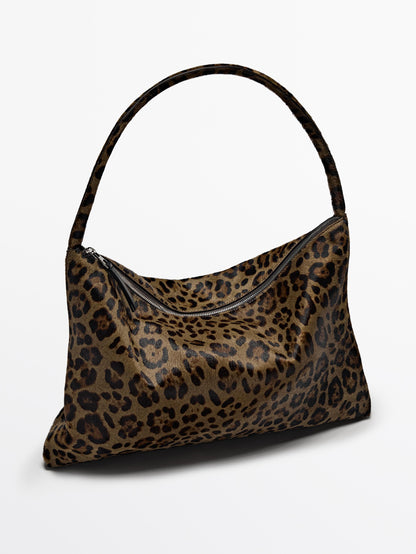 Animal print leather shoulder bag · Green Tones · Accessories | Massimo Dutti