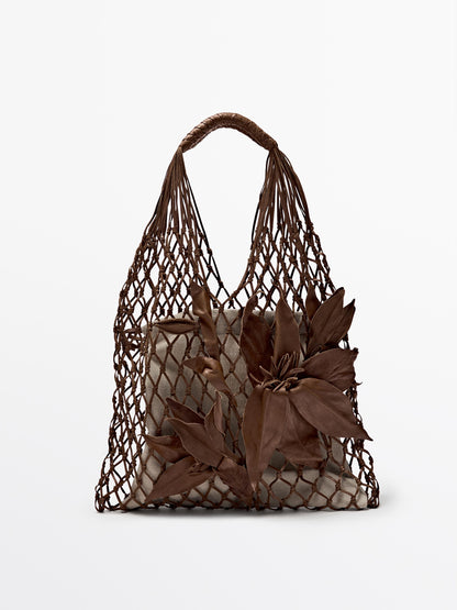 Nappa leather floral mesh bag