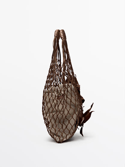 Nappa leather floral mesh bag