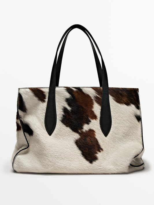 Animal print hair-on leather maxi tote bag