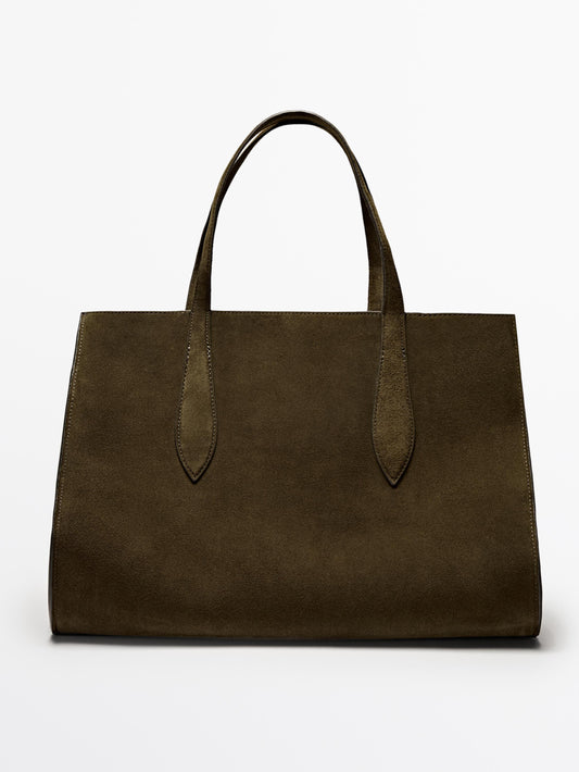 Split suede maxi tote bag