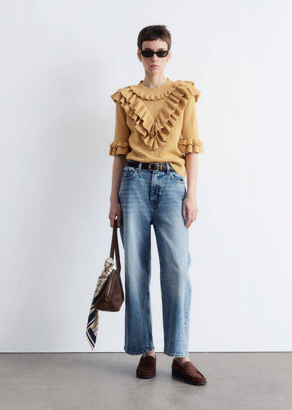 Pointelle-Knit Ruffle Top