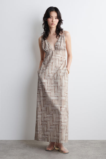 Printed V-Neck Maxi Dress