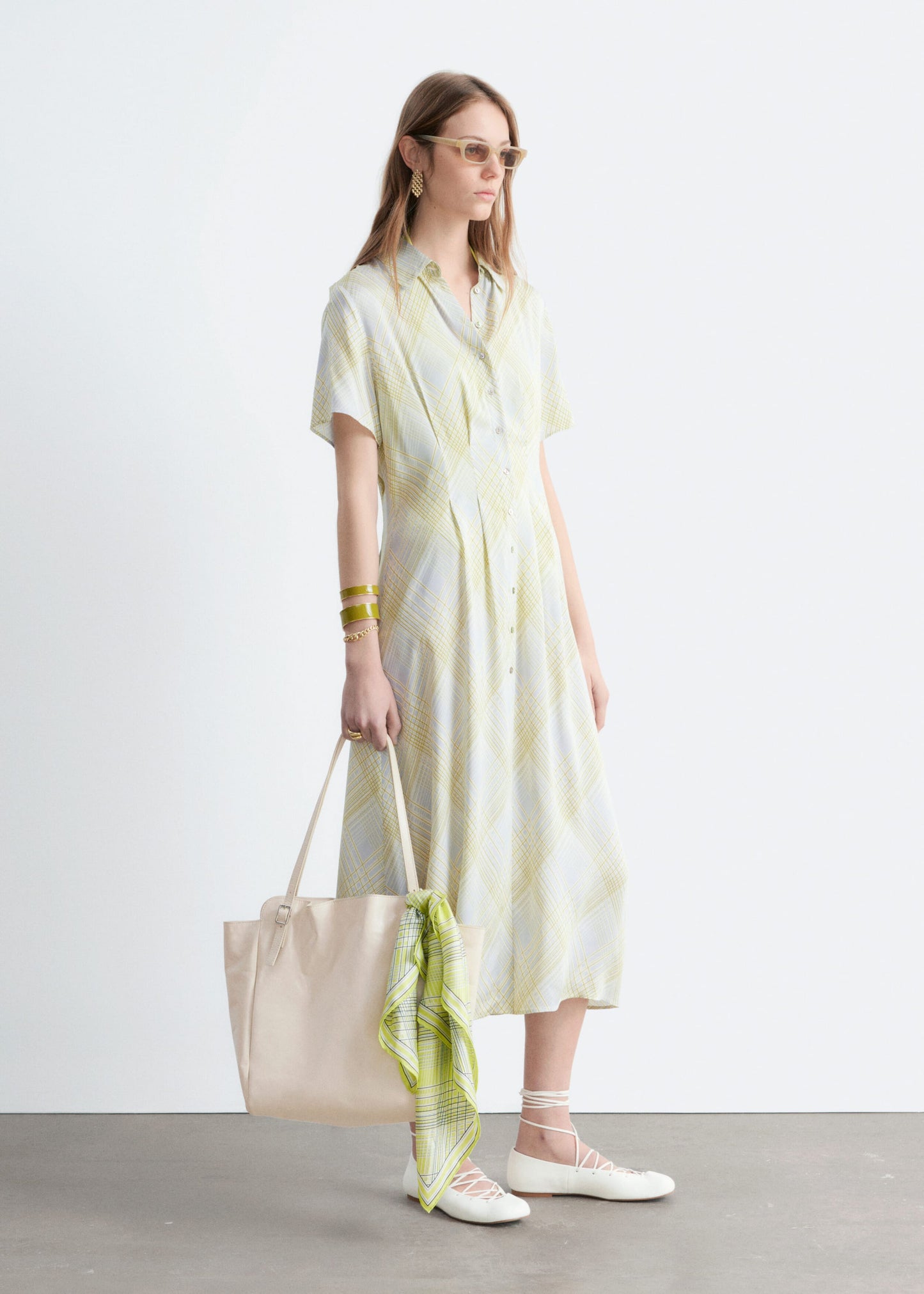 Pleated Waist Shirt Dress
