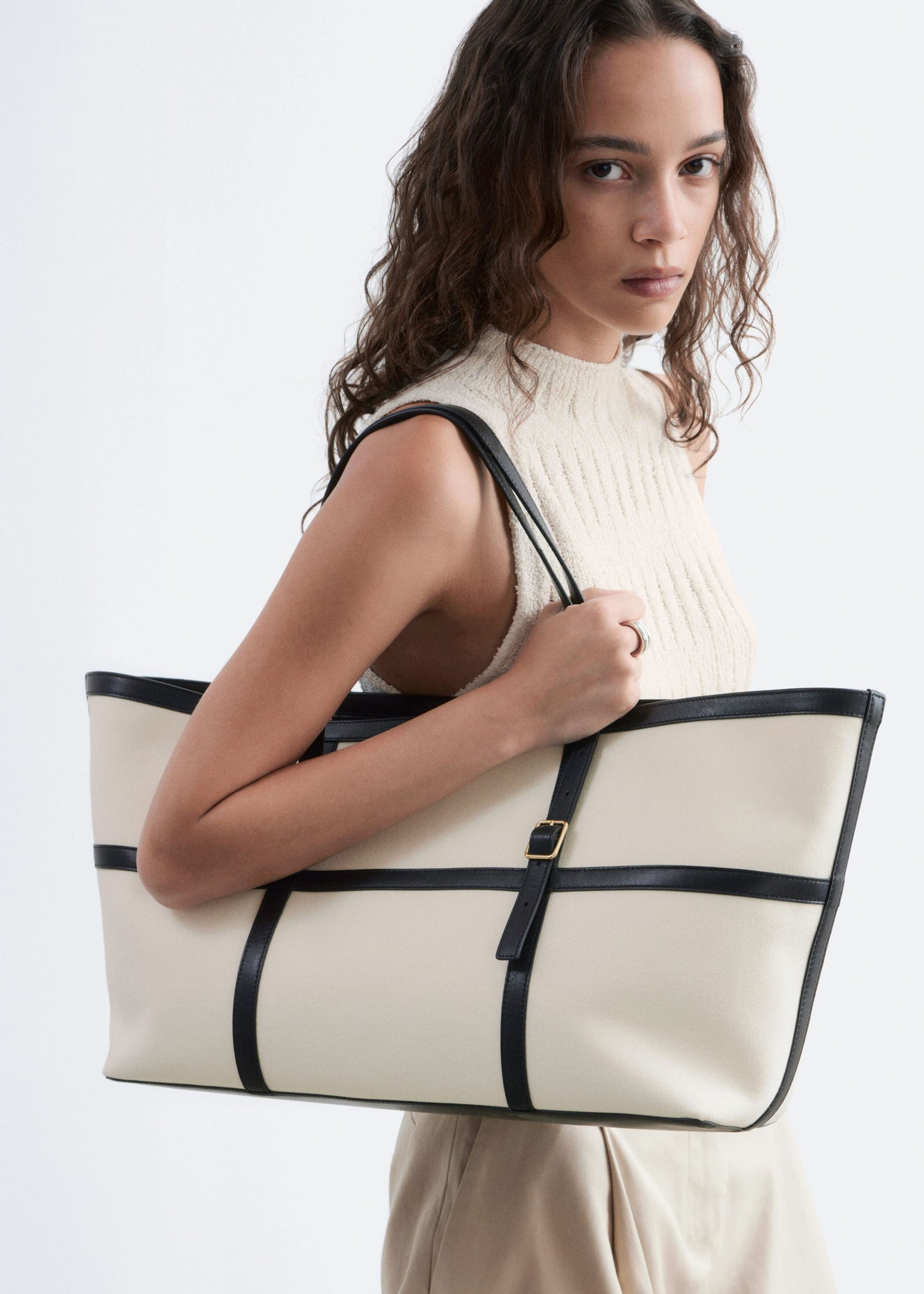 Leather-Trimmed Canvas Tote Bag
