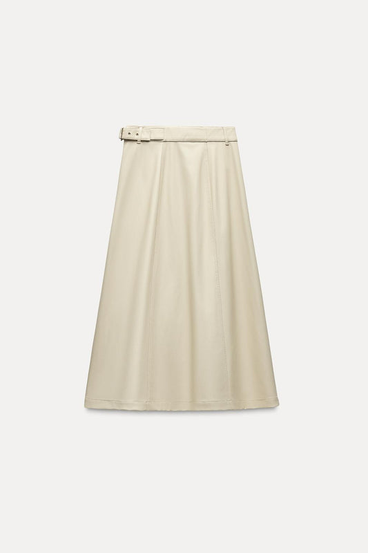 Faux leather midi skirt