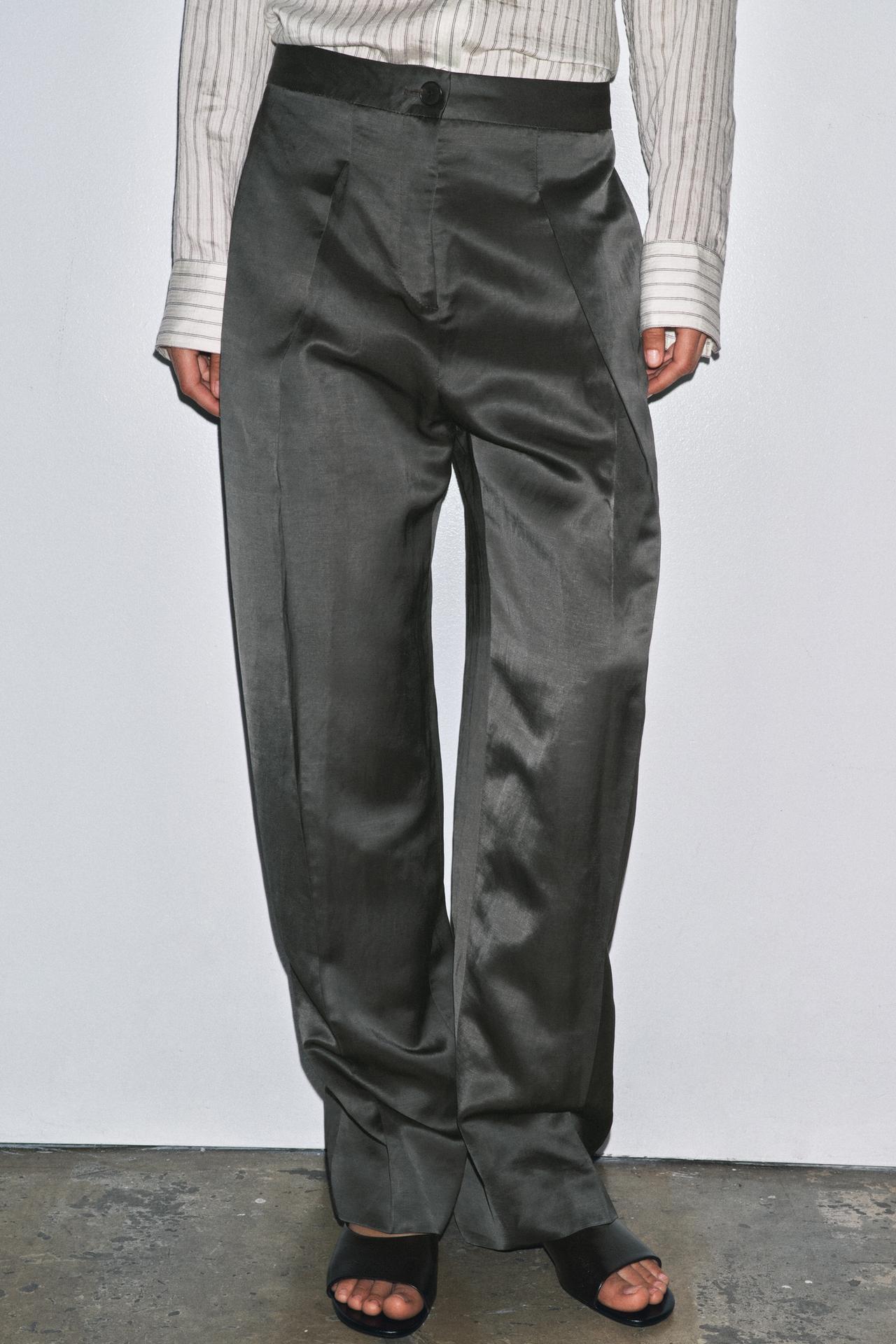 Satin Linen Blend Trousers ZW Collection