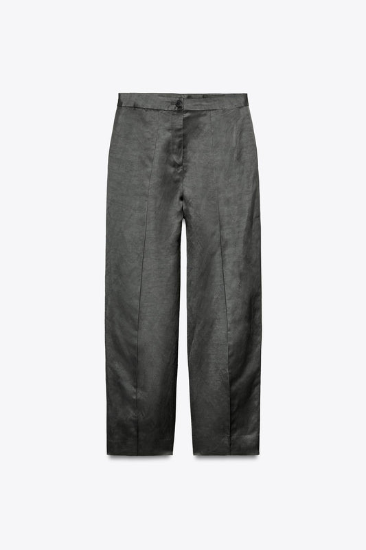 Satin Linen Blend Trousers ZW Collection