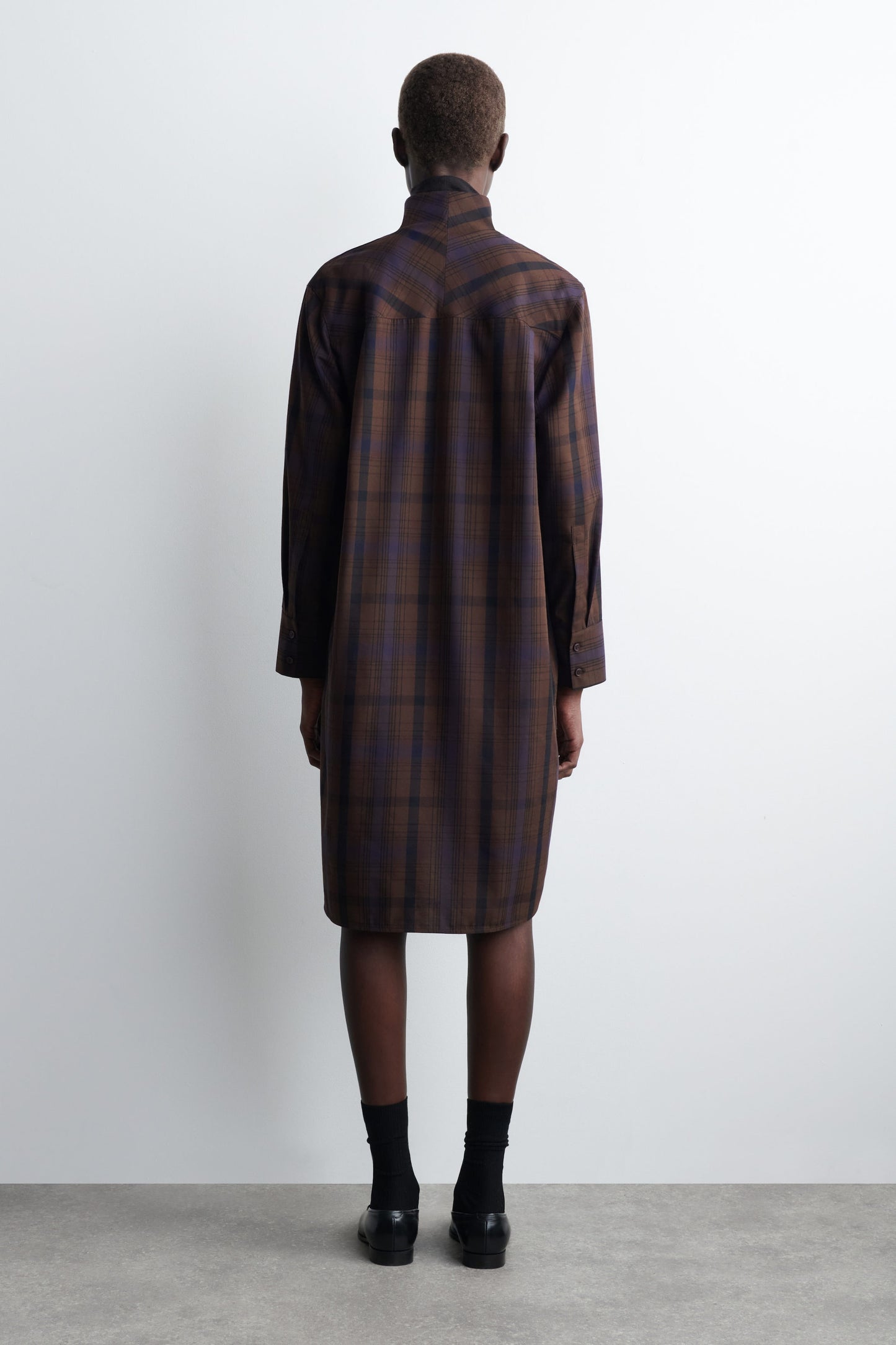 Checked Wool-Blend Shirt Dress
