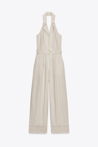 Halter Neck Linen Blend Jumpsuit