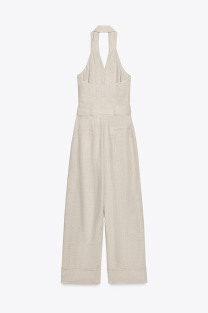Halter Neck Linen Blend Jumpsuit