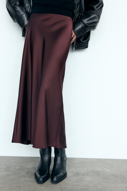 Satin midi skirt