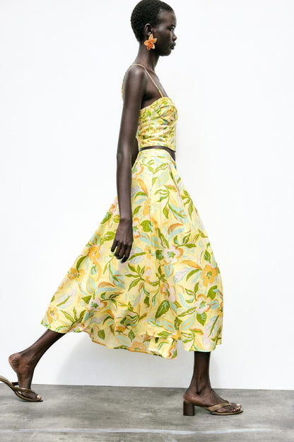 Printed Linen Blend Skirt