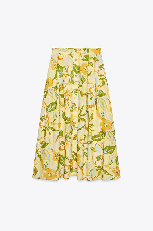 Printed Linen Blend Skirt