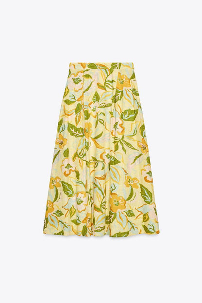 Printed Linen Blend Skirt