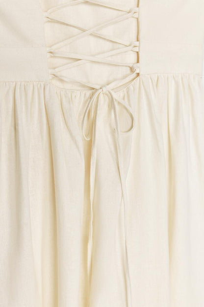 Beaded Strappy Linen Blend Midi Dress