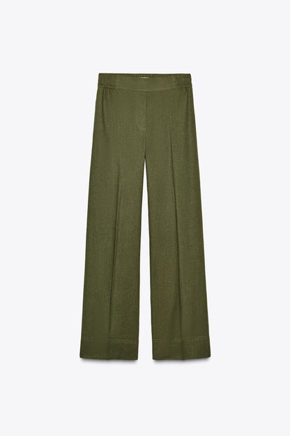 Wide-Leg Linen-Blend Trousers