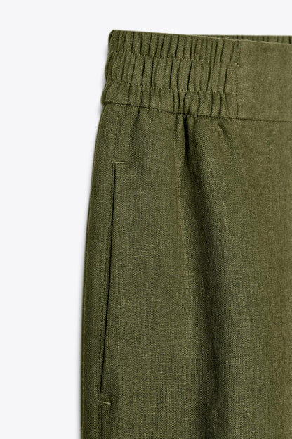 Wide-Leg Linen-Blend Trousers